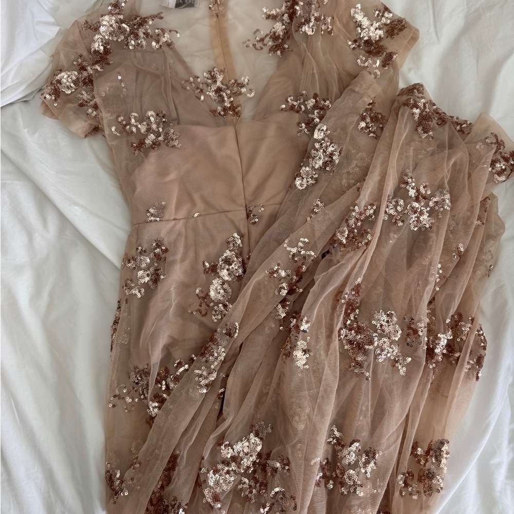 Tiger Mist Tan Sequin Maxi Dress XS - Picture 2 of 2